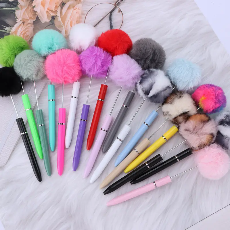 7 Pens Fuzzy Topper Beadable Pens WHOLESALE BULK Beaded Ballpoint Pen 1.0mm Medium Suitable for DIY with Beads and Focals Ships from California Art Su