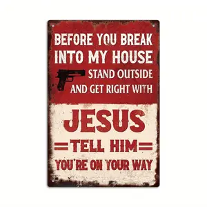Funny "Get Right with Jesus" Vintage Metal Sign - 8x12 Inch Religious Humor Wall Decor, Bold Warning Plaque for Home & Farmhouse Gifts