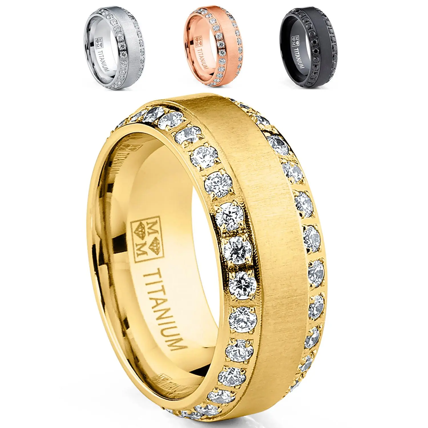 Men's Titanium Wedding Band Ring 1.75 Carats 8MM Rose Goldtone Black Silvertone