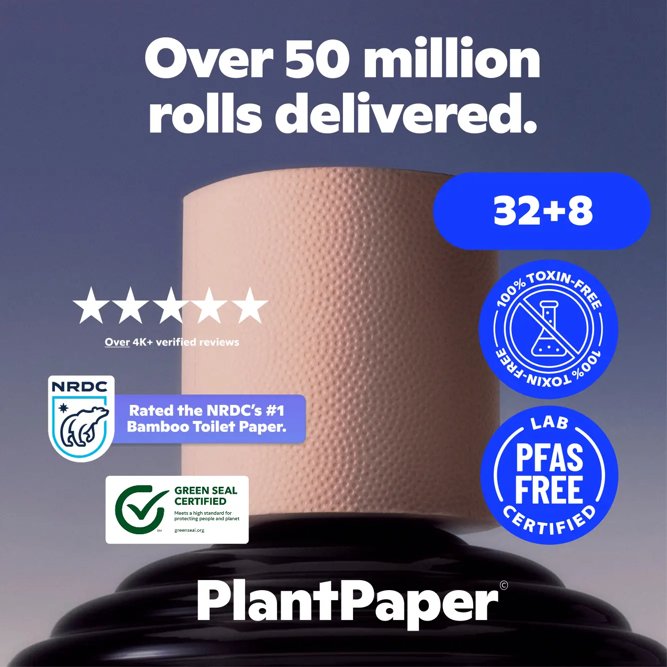 TP+Tissue Bundle - 32 Rolls PlantPaper with 8 boxes of Tissue | 100% Toxin-Free Bamboo Toilet Paper | Super Soft, Bleach-Free, PFAS-Free, 3-ply