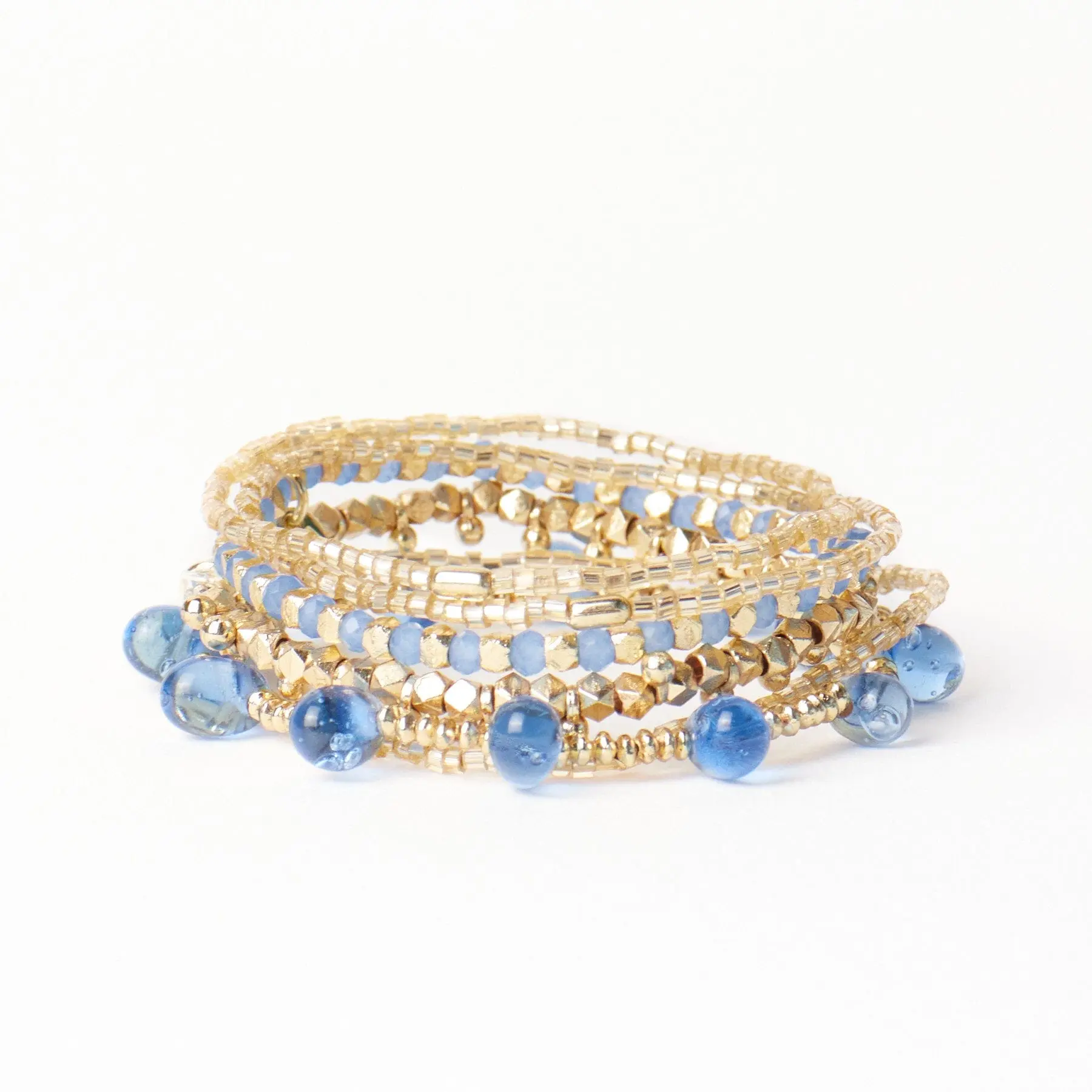 Ella Bracelet Stack of 5 Blue + Gold