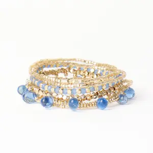 Ella Bracelet Stack of 5 Blue + Gold