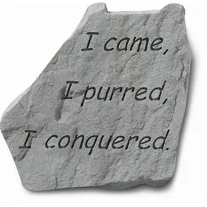 212 MAIN Weatherproof Cast Stone Outdoor Decor Garden Accent, 9x9in Engraved Text Rough Texture, Wall Mount & Hangar Back for Easy Hanging - "I Came-I Purred-I Conquered"