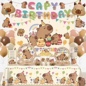 212pcs All-in-one Capybara Birthday Decorations Serves 25 with 350gsm Plate Tablecloth Backdrop Centerpiece Balloons Banner Cake Topper Etc