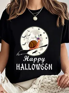 100% cotton Happy Halloween Snail Halloween Costume Snail Animals Lover T-Shirt Women Graphic T-Shirt Cotton Print short Sleeve Casual Top, Summer Tee Womens Tops