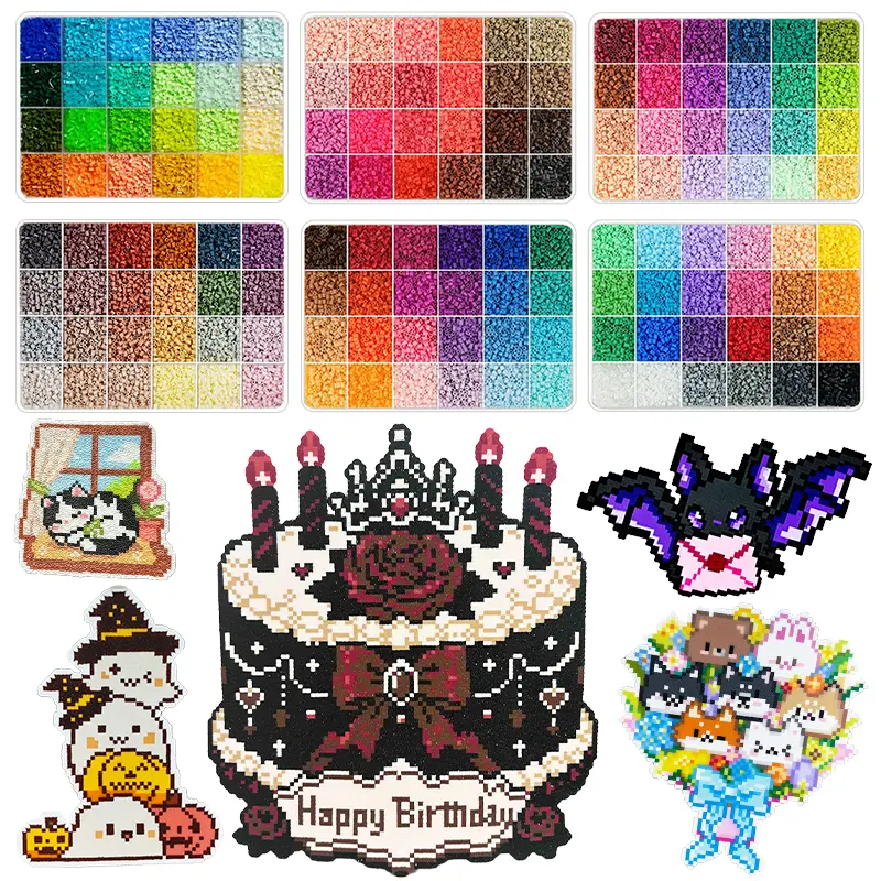 2.6mm 3D Fuse Bead Boxed Sets - Hobbies Kit Adults, DIY Crafting Personal Projects Kit with 24-144 Colors, 38000+ Pcs, Mini Iron, Upgraded Tools, Keychain/Pendant Making Supplies, Creative Enthusiasts Gift