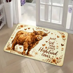 Highland Cow Lover's Dream Doormat - "Just A Girl Who Loves Highland Cows" Rustic Floral Floor Rug, Cozy Farmhouse Decor for Cow Obsessed Girls