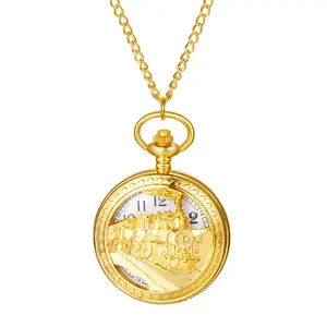 OIDEA Hollow Quartz Analog Pocket Watch - Arabic Numeral Dial, Long Sweater Necklace Chain Fob, Unisex Fashion Vintage Pocket Watches
