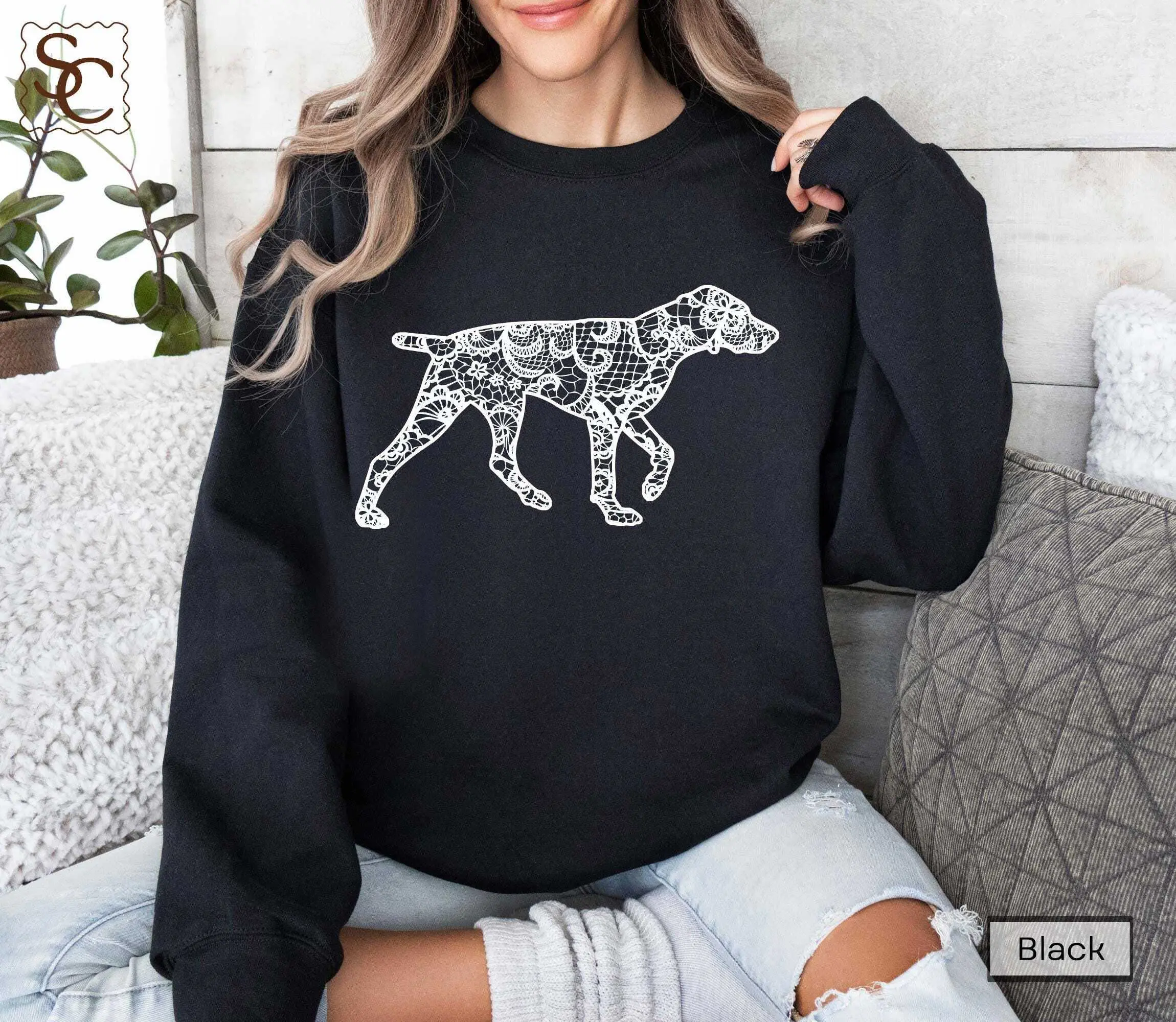 German Shorthaired Pointer Sweatshirt, Dog Lace Silhouette Sweater, GSP Mom Crewneck, Dog Mom Sweatshirt