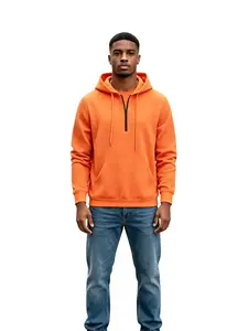 Men's Plain Half Zip Hoodie, Drop Shoulder Essentials Sweatshirt, Casual Streetwear, Relaxed Fit Cozy Pullover for Spring Autumn