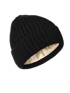 New Women's Satin Lined Winter Hat, Cold Weather Beanie Cap, Casual Slim-Fit Knitted Warm Hat for Men & Women, Knit Hats