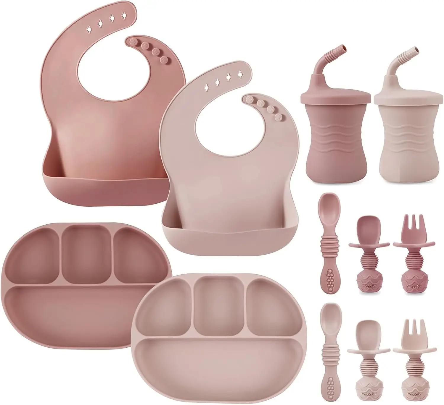 12 count   Feeding Set | 2 Sectioned  Suction Plate, 2  Bibs, 2  Cup, 4  Spoons & 2  Forks |  Led  Supplies, Onesize