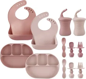12 count   Feeding Set | 2 Sectioned  Suction Plate, 2  Bibs, 2  Cup, 4  Spoons & 2  Forks |  Led  Supplies, Onesize