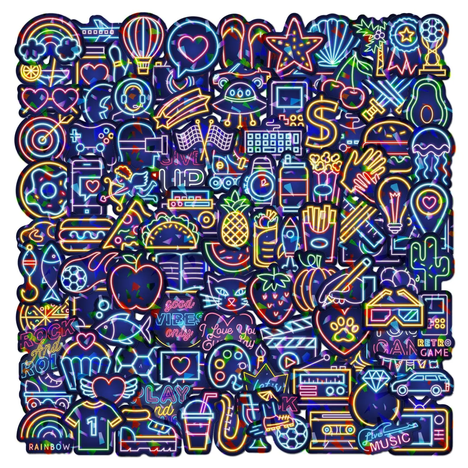 Neon Light Sticker, 100pcs/set Holographic Vinyl Decal, Iridescent Waterproof Graffiti Patch for Car, Motorcycle, Bicycle, Laptop, Luggage, Decorative
