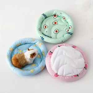1pc Cartoon Hamster Bed Mat with Summer Cool Feel, Cute Animal Design - Soft Polyester Cage Pad for Small Pets, 3 Colors (Light Blue, Pink, Peach), Pet Comfort Accessory | Playful Pet Decor