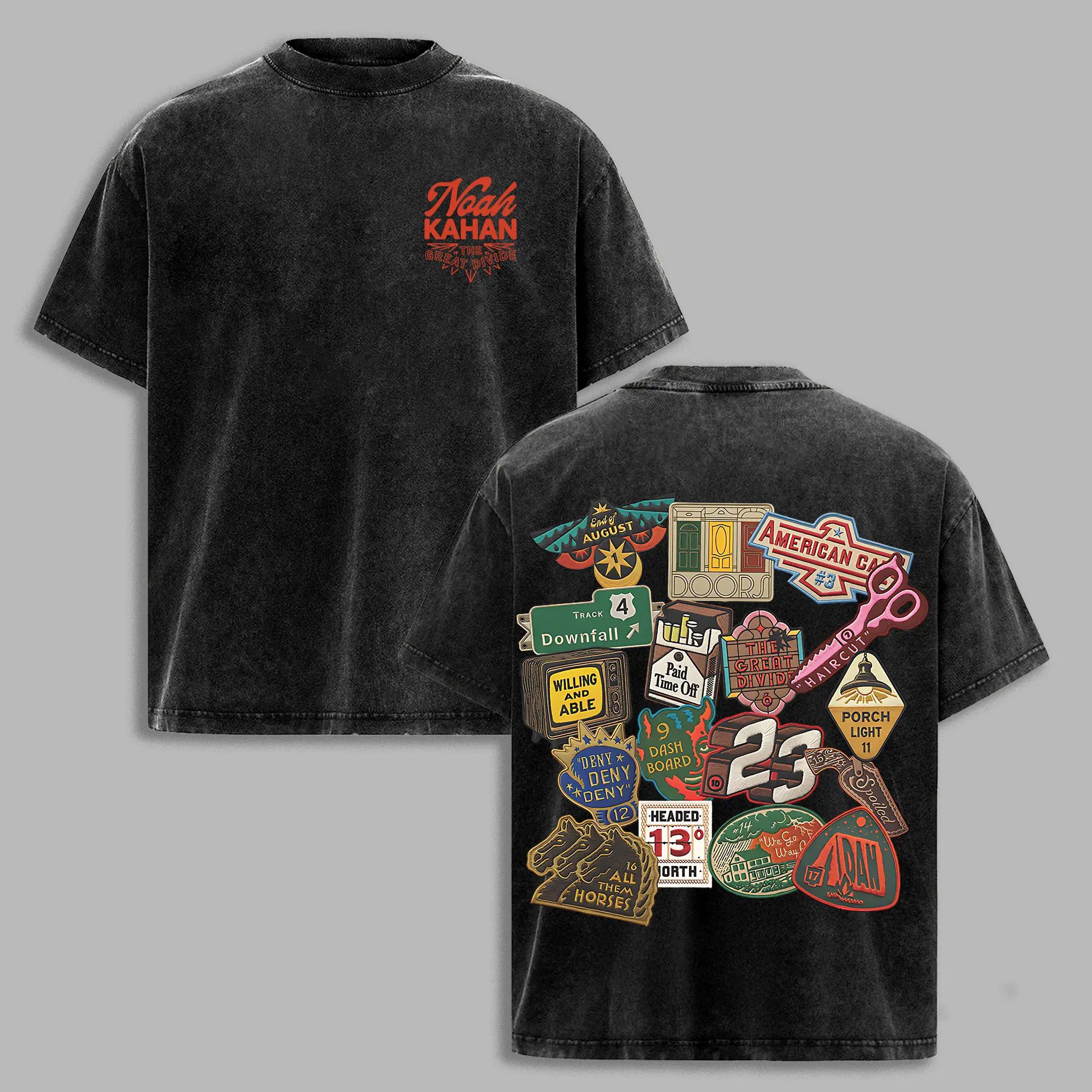 Noah The Great Divide Collage Tee  | Indie Folk Sticker Graphic Shirt | Vintage Washed Streetwear, noahkahan, thegreatdivide, indiefolk, washedtee, indievibes Casual Cotton