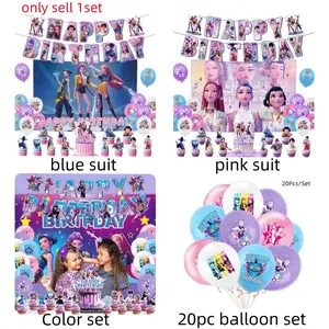 Popular exorcism girl children's birthday party decoration set, anime girl inspired background banner, balloon and cake tops, stickers suitable for fans, children and teenagers, cool birthday themed party supplies