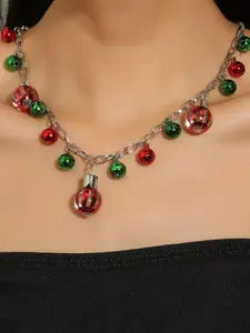 1pc Festive Christmas Necklace for Women - Sparkling Red & Green Ornaments, Durable Resistant Plating, Classic Design with Bells & Star Charms, Perfect Gift for Holiday Celebrations, Holiday Gift Item, Sparkling Necklace, Christmas Jewelry Accessories
