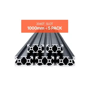 VEVOR 5PCS 39.4 in (1000mm) T Slot 2040 Aluminum Extrusion Profile, European Standard Anodized Linear Rail, High-Strength Extruded Aluminum Rail for 3D Printer, CNC Machine DIY, Laser Engraving, Blac