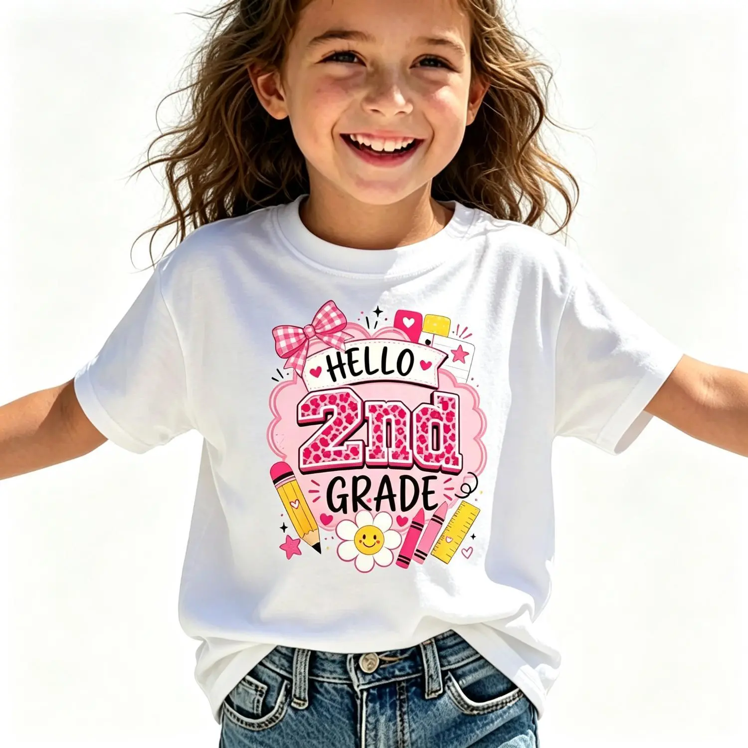 Hello Second Grade Back to School Girls Teacher School Supplies Cotton T-shirt