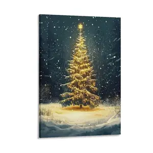 Christmas Winter Wall Art Canvas Printed Christmas Tree Pictures Prints Canvas Poster Bedroom Decor Sports Landscape Office Room Decor Gift Frames Ornaments Decoration Artistic Photo Frame-.
