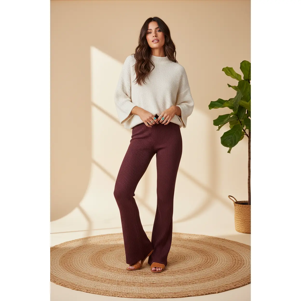 Women's LuLaRoe Kylie Pull-On Neutral Solids Corduroy-Spandex Blend Flare Pants - Windsor Wine Red, Elastic Waist, Fitted, Comfortable, Casual Everyday Elegant Basic Bottoms (Pair with Oversized Cardigan)