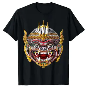 Cambodia Khmer Hanuman Remk Traditional Dance T-Shirt 200G 100% Pure Cotton Printed Short Sleeve T-Shirt Men's Holiday Gift for Dad Husband Grandpa, S-XXXL, Black Men's T-Shirts Graphic Tees Classic Cotton Tee Fun Shirts Casual Short-Sleeve Cotton