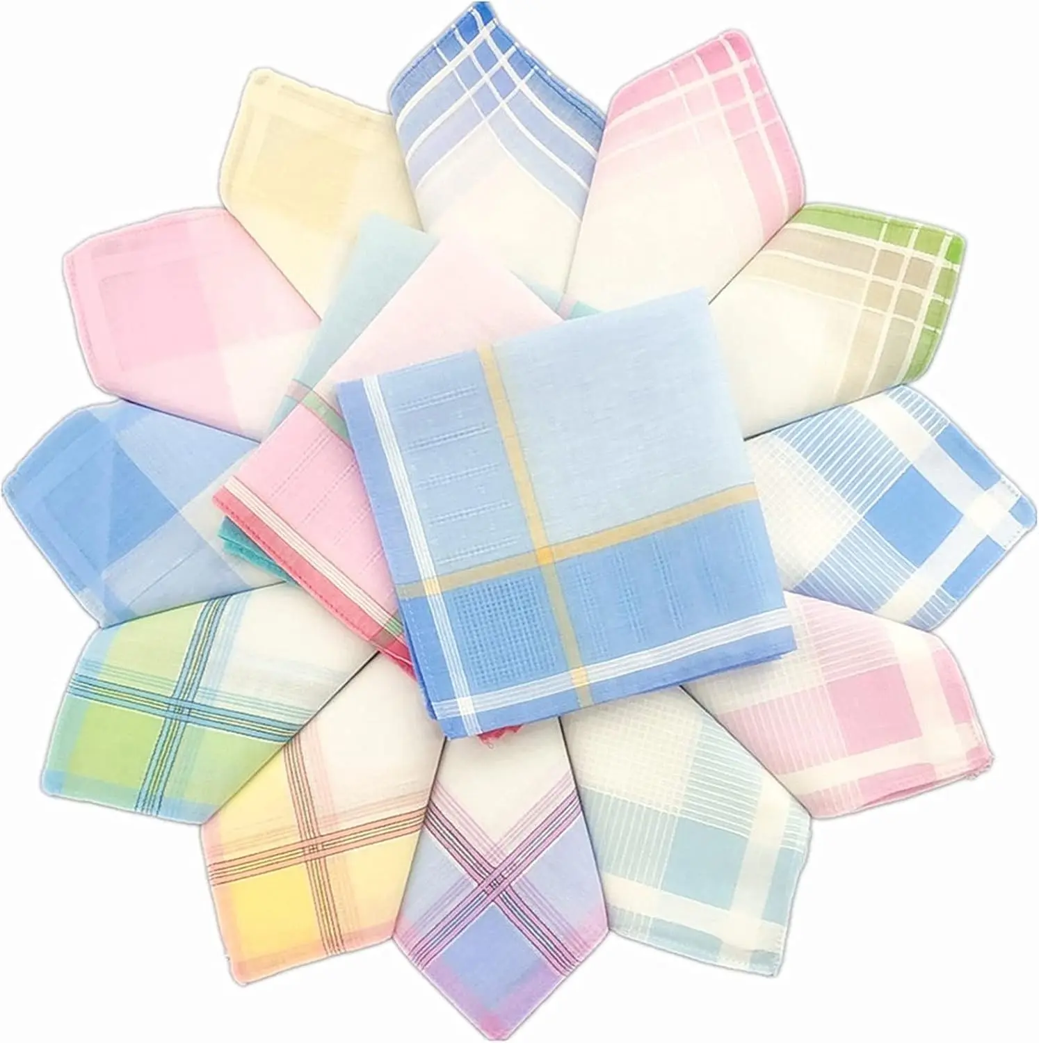 10 Pcs Multicolor Stripe Handkerchiefs Women Classic Pattern Vintage Pocket Hanky 100% Cotton Plaid Handerchief