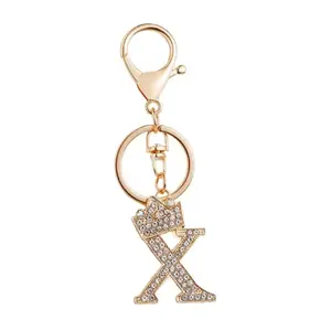Sparkling Gold A-Z Letter Keychain, Rhinestone Crown Bag Charm for Women, Personalized Gift for Mom & Birthday