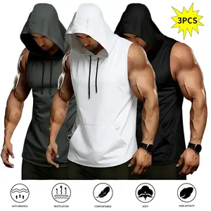 TOOTD Curated — Men’s Workout Tank Top 3-Pack Sleeveless Running Shirts with Hoodies Sports Fitness Vests Sports Vests SpringStatements, men’s tops, stylish lightweight quick-dry, suitable for summer wear