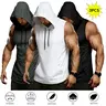 TOOTD Curated Men's 3-Pack Quick-Dry Sleeveless Hooded Sports Clothing - Stylish Lightweight Workout Tank Tops for Running, Fitness, Summer Wear (Solid Colors, Unisex Fit)