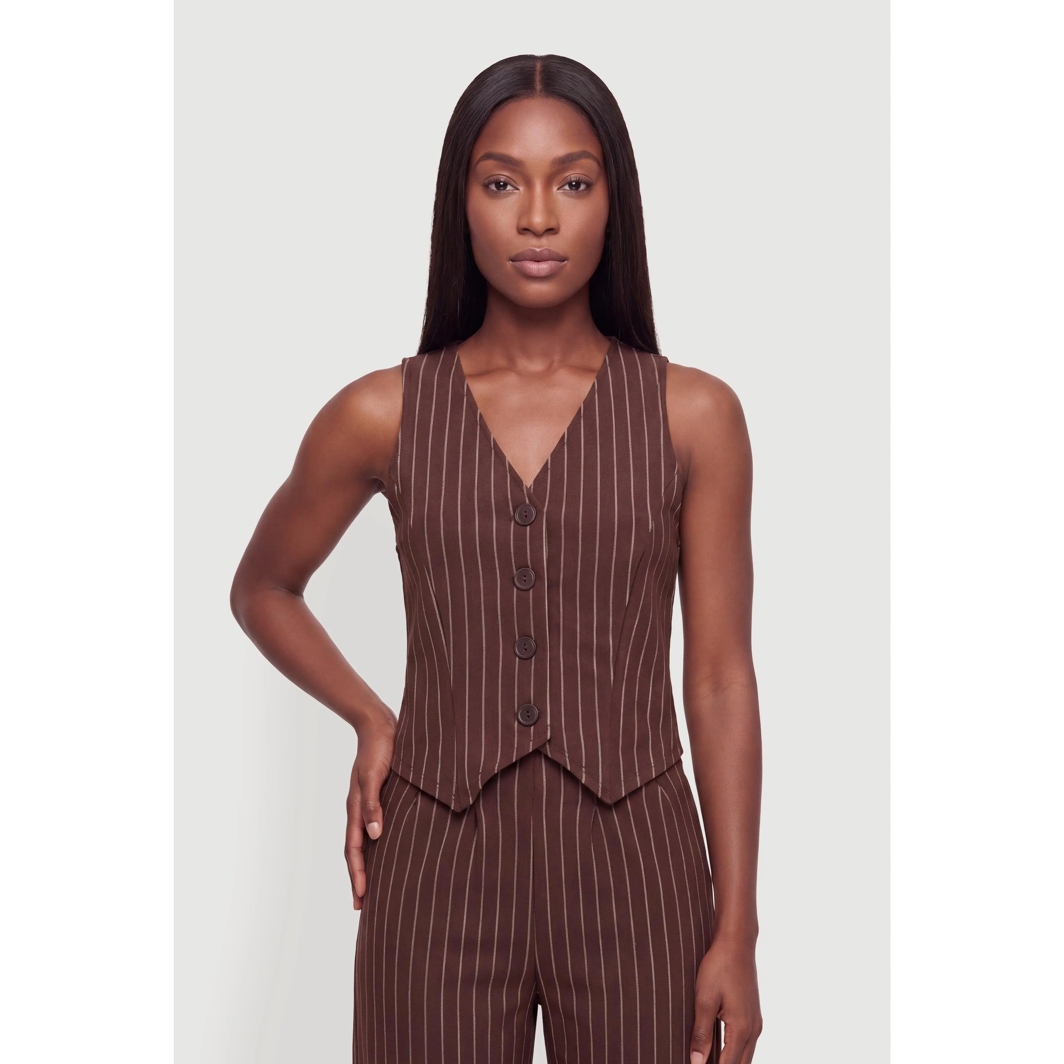 Pinstripe Button Front Waistcoat