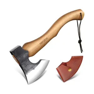 PURPLEBIRD 15 Inch Garden Axe with Sheath, Hand-Forged Hatchet Set Carbon Steel Yard Tool for Wood Processing and Kindling - Ergonomic Wood Handle Ideal for Garden Maintenance and Firewood Preparation