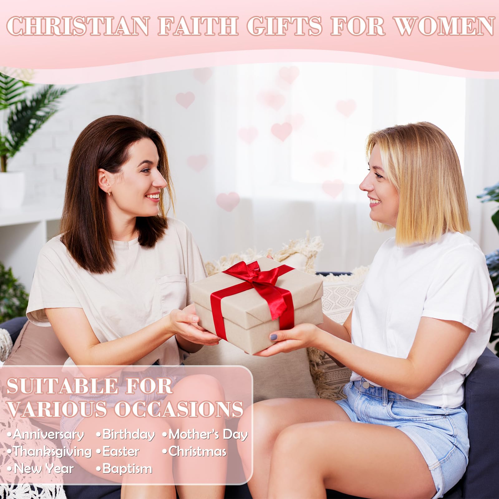 Easter Christian Gifts for Women 6pcs Religious Gift with Canvas Tote Bag Makeup Bag Candle Cross Necklace Thermos Cup Greeting Card Faith Inspirational Catholic Gift for Women Friends Mother Sister Wife, Sunday Prayer Gift for Easter Communion Holiday