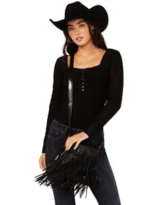 Idyllwind Women's Women'S Camarillo Metallic Fringe Suede Crossbody Bag - Iwaho24hb9-Blk