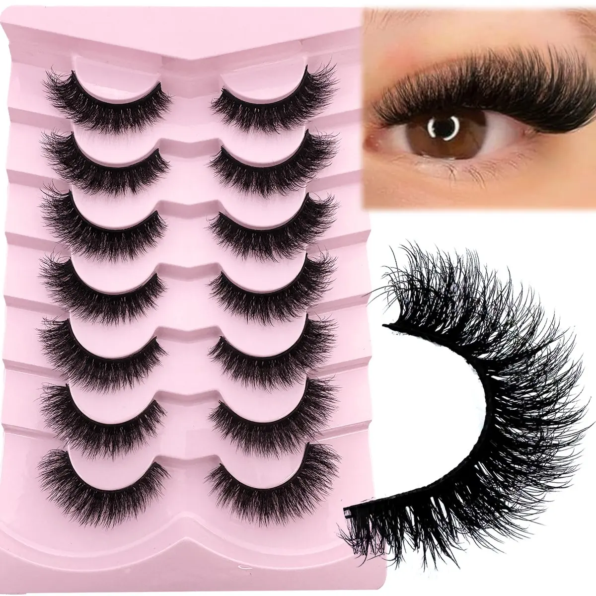 7 Pairs Russian Curl Classic Mink False Eyelashes, Natural Fluffy Strip Shape, Handmade for Daily and Holiday Parties, Volume Lashes, Fake Eyelashes