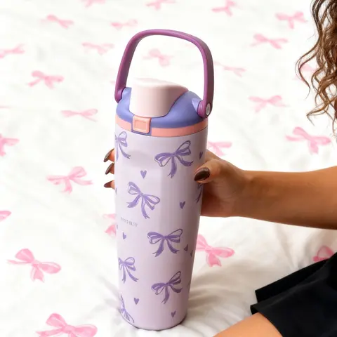 1pc 30oz Stainless Steel Insulated Cup, Heart Element Butterfly Knot Design, Cold & Hot Water Bottle, Travel Mug, Tumbler, Gym, Home, Office, Hydration Tumbler, Stainless Steel Drinkware, Drinkware Flasks