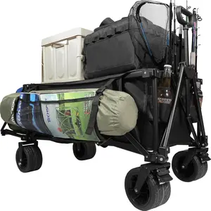 Stonehomy Extra Large Folding Utility Wagon, 49 Inch Extended Heavy-Duty Cart, 560LBS Load Capacity with All-Terrain Big Wheels, Tailgate and Rod Holders for Fishing, Gardening, Sports and Grocery