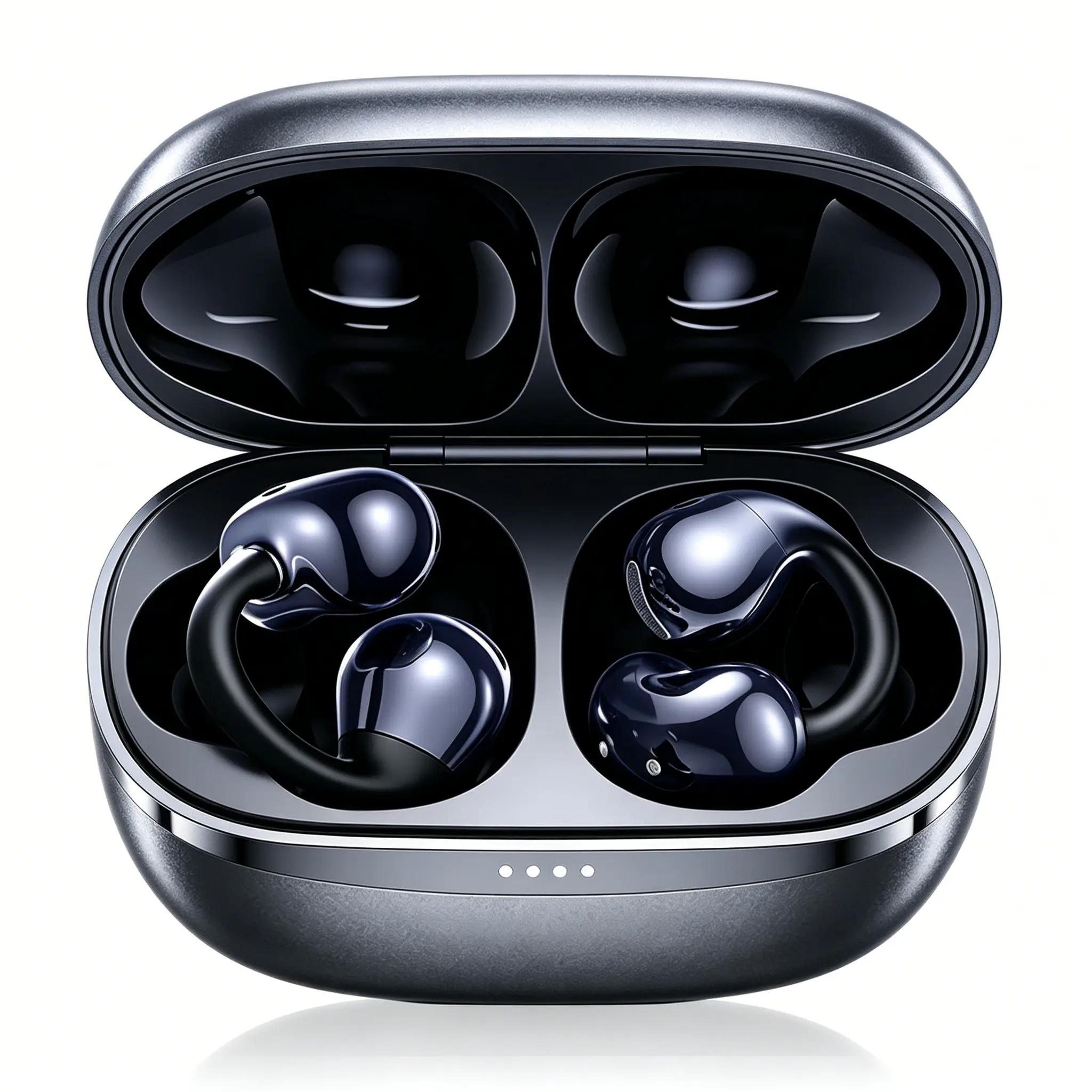 Clip On Earbuds Support 159 Languages No Subscription , Wireless Open Ear Headphones for Glasses Small Ears,Bluetooth 6.0 , 45h Battery Life，Lightweight 4.1g, IPX7 Waterproof , Earbuds for Running work out,black