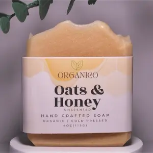Organico Oats & Honey Hand Crafted Soap - Unscented, Organic, Cold Pressed, 100g for Face & Body Cleansing