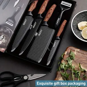 Outdoor Camping Knife Set of Six with Wooden Handle and Stainless Steel Sharp Kitchen Knife Gift Box