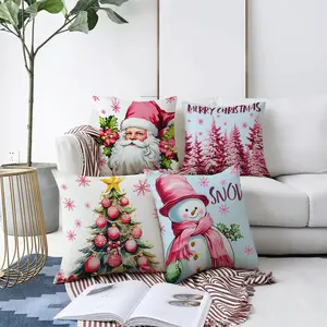 Christmas Santa Claus Pillowcase, 45cm Size, Multi - color, with Poinsettia & Snowflake Decor, Vibrant Whimsical Style, Perfect for Home Christmas Decoration, Soft Fabric, Festive Atmosphere Creation