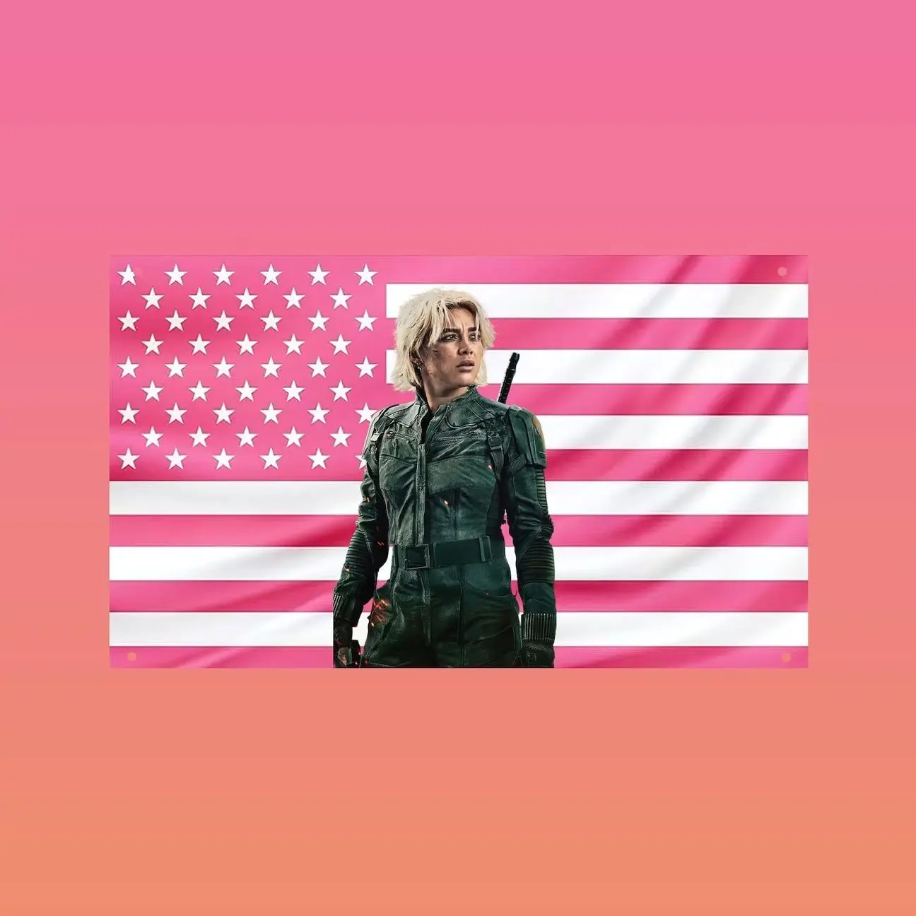Yelena Belova Flag | Thunderbolts Marvel Flag | Pink US Wall Tapestry | Florence Pugh Superhero Room Decor | Marvel Gift