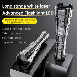 Multifunctional Lightweight LED Digital Display Flashlight, Portable, Zoomable, USB Rechargeable,Three Lightingmodes,Suitable for Indoor Lighting, Home Emergencies, Night Out and Outdoor Activites etc.