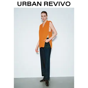 URBAN REVIVO Women's Minimalist Plain Knitted Sweater Vest, Casual V-Neck Sleeveless Loose-Fit Pullover, Vest Top, Sleeveless Vest