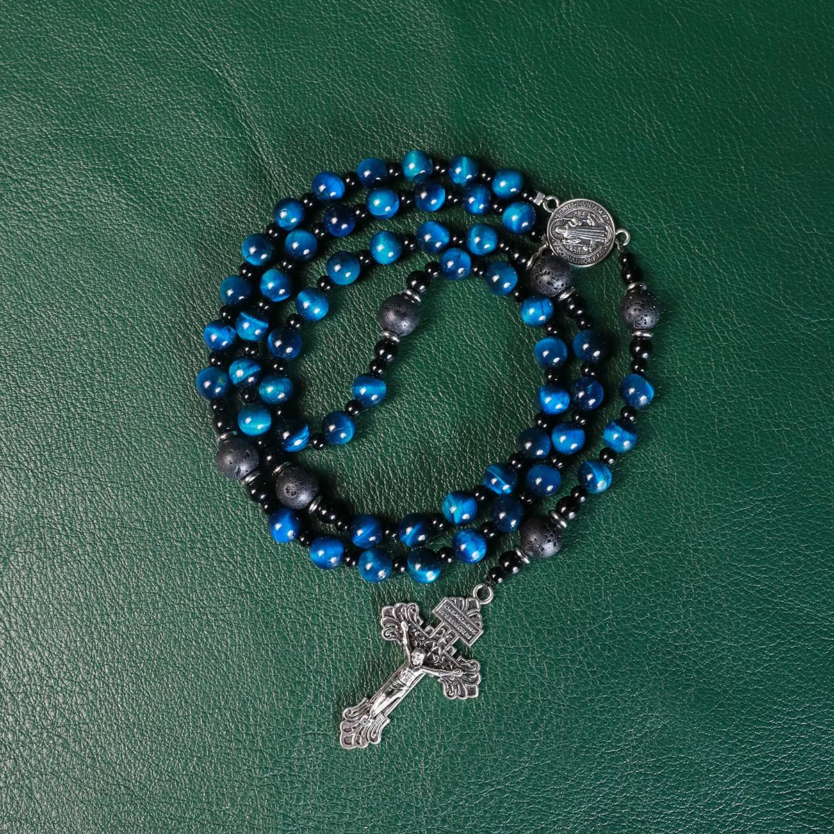 Rosary beads catholic for men,Rosary Necklace for men with medal & cross,Handmade stone Beads Our Lady of Grace Rosary Cross Necklace Catholic Gifts