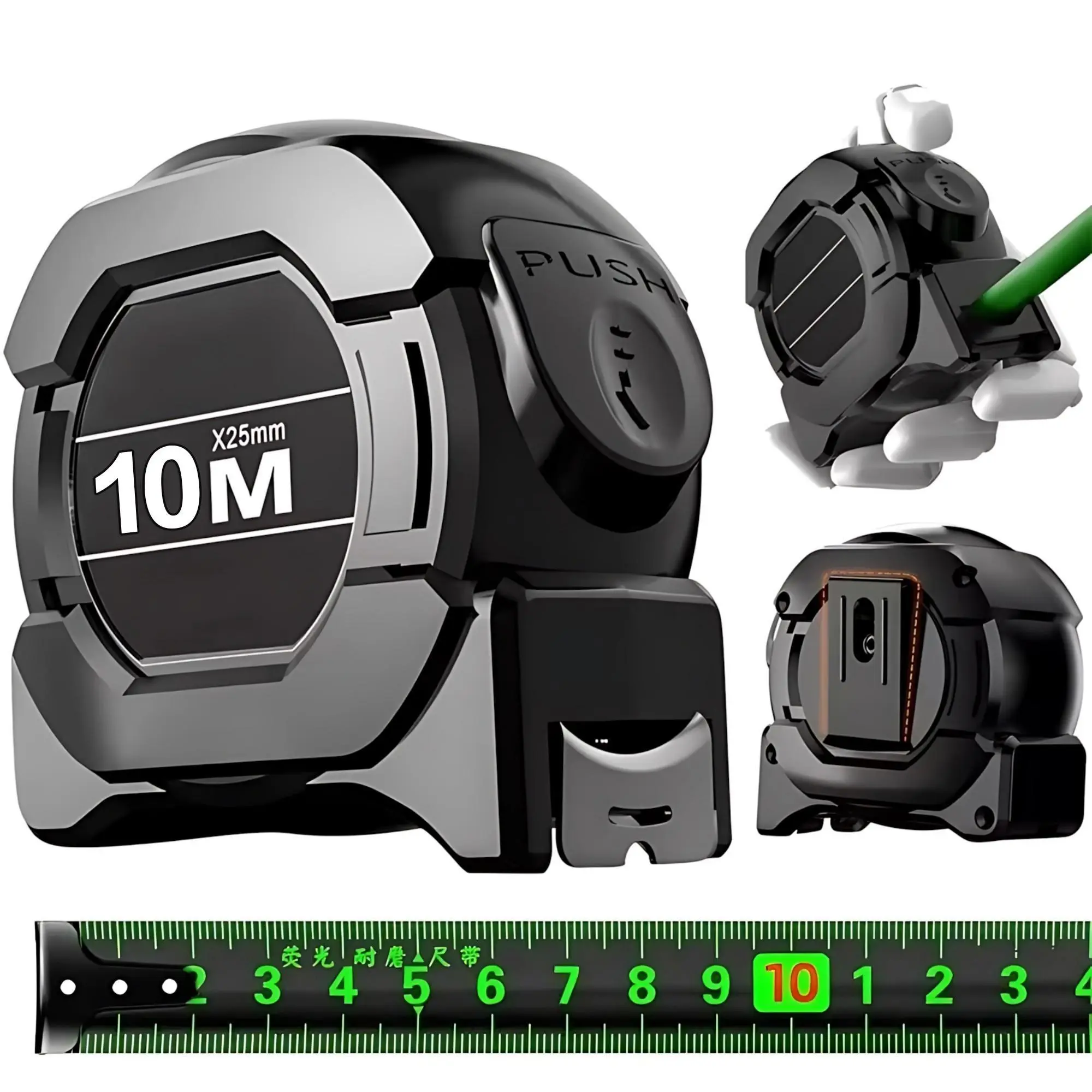 Fluorescent Green Steel Tape Measure, 10M/25mm Auto Lock Heavy Duty Reel, Waterproof Rustproof Measuring Tool, Durable Tape Measure