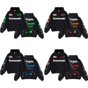 Retro Collections Monster Ninja Racing Washed Hoodie MotorGP World Champion Enthusiast Apparel Streetwear Racing Team Super Motorsports Clothing Motobike Riders Supermotor Off-Road Dirt Bike Fan Gear Cotton Riding Motorcycle Jacket For Biker
