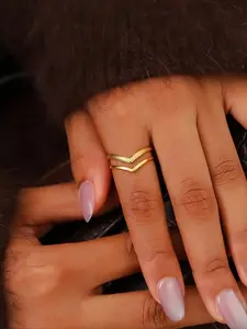Double Layered V-shaped Design Ring, Simple, Personalized, Elegant, Luxurious, Ladies' Ring, Ladies' Jewelry, Ladies' Gift, Adjustable Opening Ring Suitable for Daily Vacation, Festivals, Parties and Other Occasions