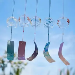 Japanese Glass Wind Chime Flower Wind Bells Home Garden Hanging Ornament Wall Decoration Doorbell Window Hanging Pendants